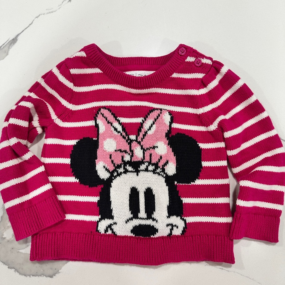 Baby Gap Minnie Mouse pink striped sweater 6-12 mos